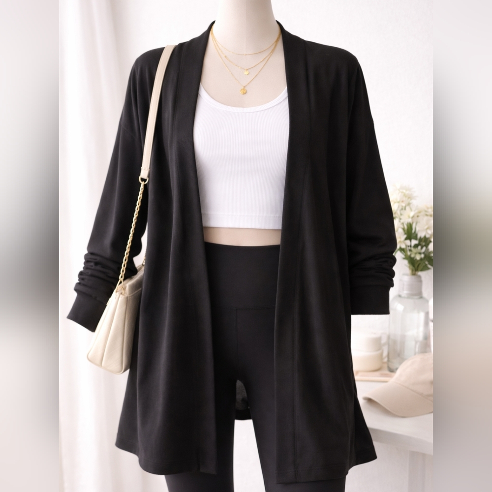 Gymshark Black Open Knit Cardigan‎ Tunic Medium Athleisure Longline Layer